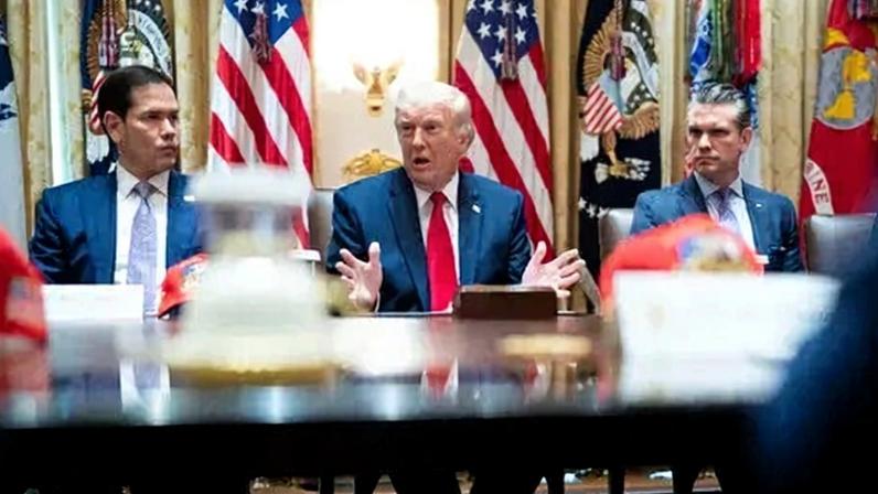 President Trump speaking to reporters at the White House on Wednesday.