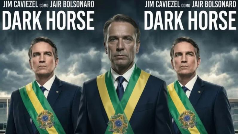 Na imagem, o cartaz de "Dark Horse", filme que narra a vida de Jair Bolsonaro
