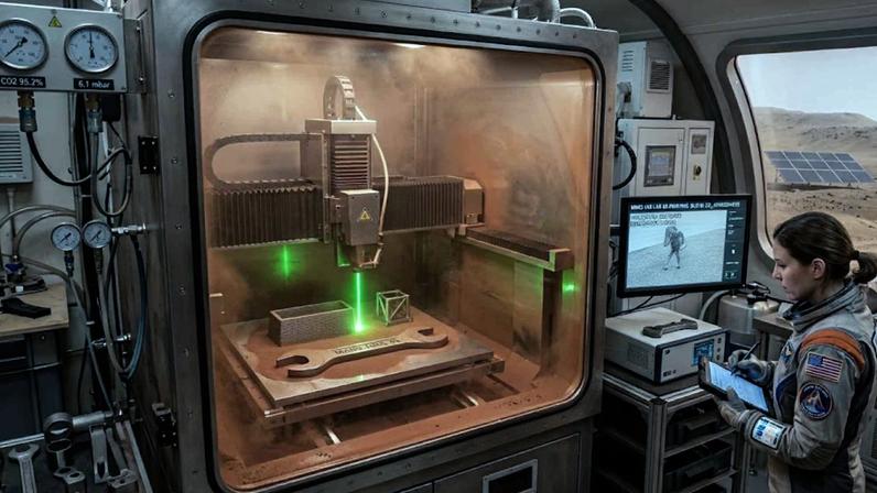 Tecnologia pode permitir fabricação de ferramentas diretamente na superfície de Marte futuramente. (Imagem: Fala Ciência via Gemini)