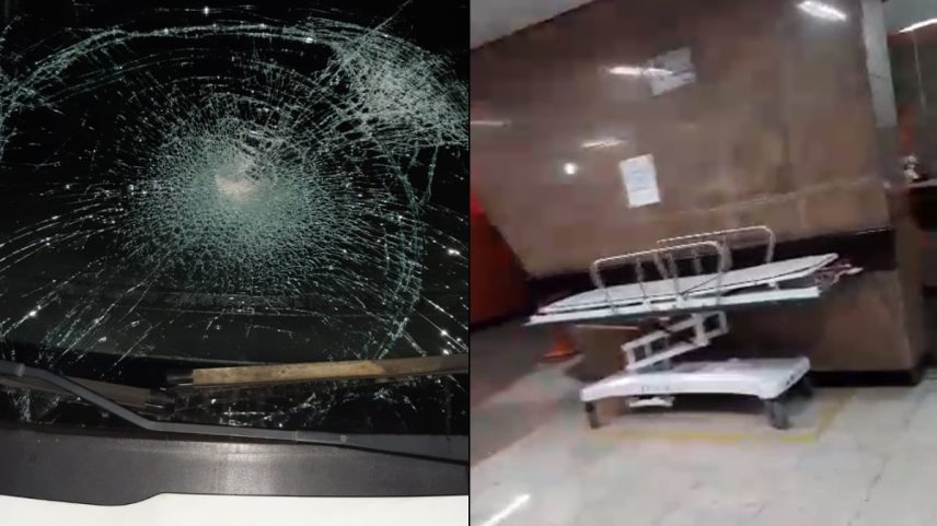 O veículo, um Ford Ka sedan branco, estava estacionado em frente ao hospital com o para-brisa danificado