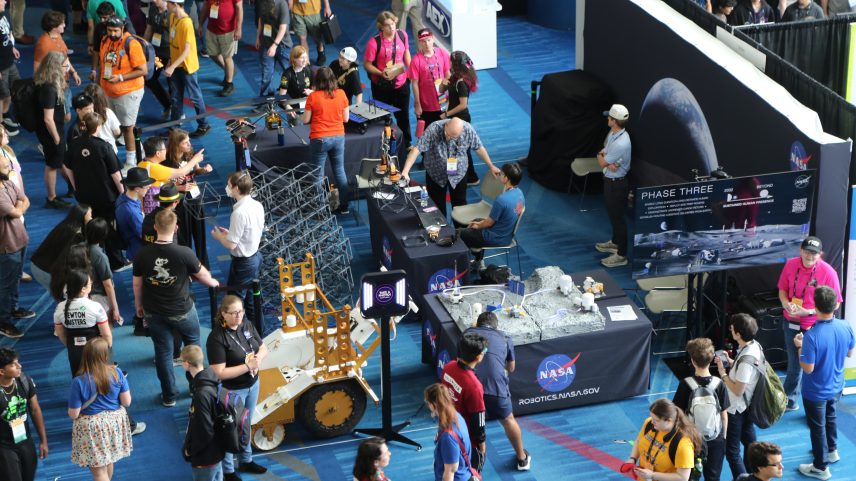 NASA’s exhibit at the 2026 FIRST Robotics World Championship, held at the George R. Brown Convention Center in Houston from April 29 to May 2, 2026.