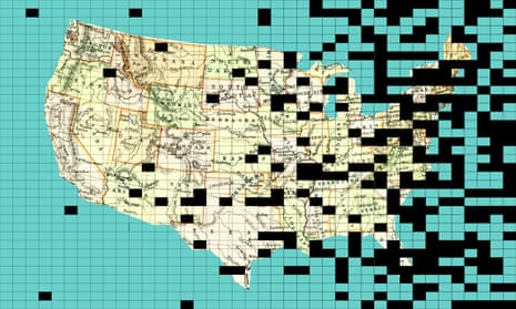 An illustration of a map of the US with missing areas representing missing data