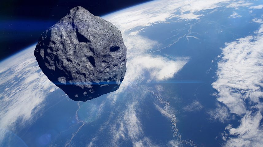 Imagem de Asteroide se aproximando do planeta Terra.