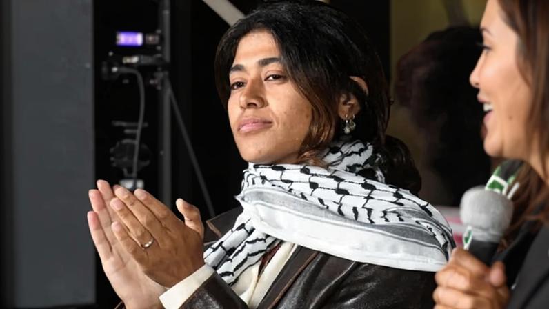 The French-Palestinian MEP Rima Hassan, pictured in Paris on 8 October 2025, was taken into police custody and questioned for ‘glorifying terrorism’. Photograph: Abaca Press/Alamy