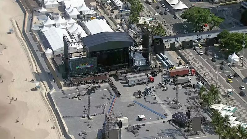 Palco da Shakira na antevéspera do show — Foto: Reprodução/TV Globo