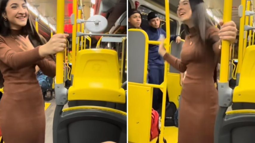 Isabella evangelizando no ônibus. (Foto: Reprodução/Instagram/Isabella Moura)