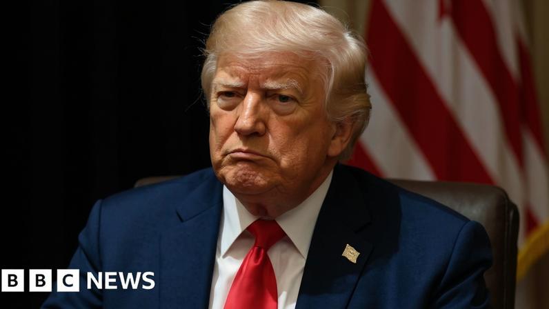 Split screen. Left, Sarah Smith is pictured. Right, Donald Trump is seen.