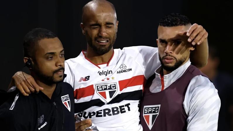 Lucas Moura se machucou contra o Bahia (Foto: Marcello Zambrana/AGIF/Folhapress)