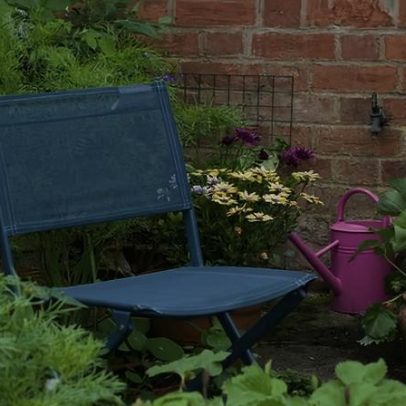 Decidi deixar de alugar e começar a viver com plantas e móveis de jardim