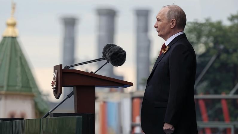 Vladimir Putin at the Victory Day military parade in Red Square, Moscow, 9 May 2026.