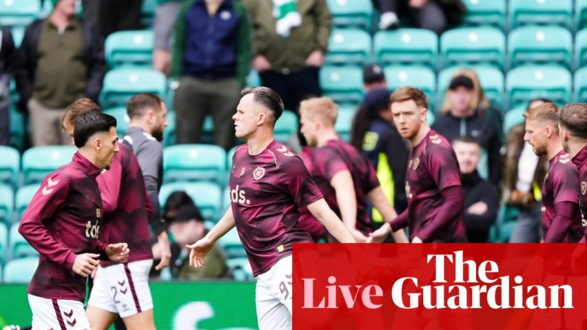 Hearts players warm up before the showdown with Celtic.