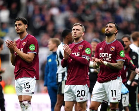 Jarrod Bowen (centre) will have his loyalty to West Ham tested if they are relegated.