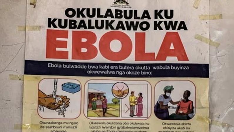 A poster about Ebola at a border crossing between Uganda and the Democratic Republic of the Congo, 18 May 2026.