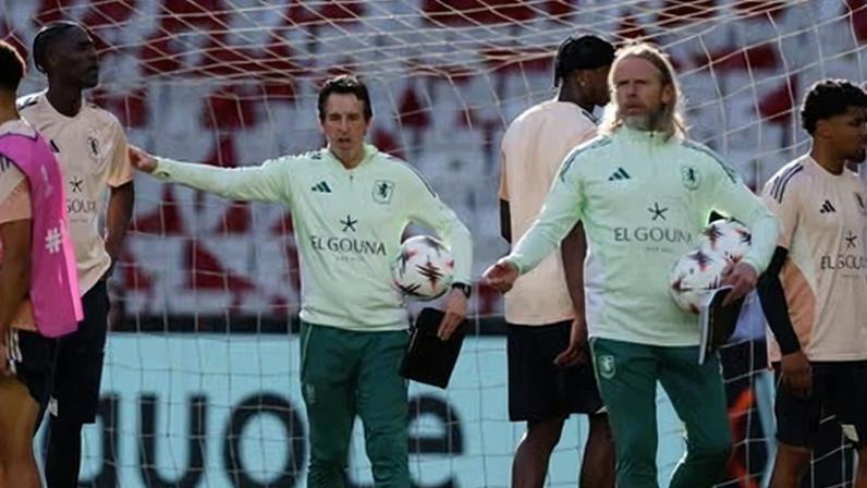 Unai Emery leads training for Aston Villa at Besiktas Park