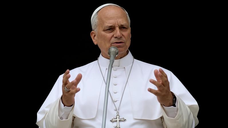 Pope Leo delivering an anti-war speech to students during a visit to Sapienza University.