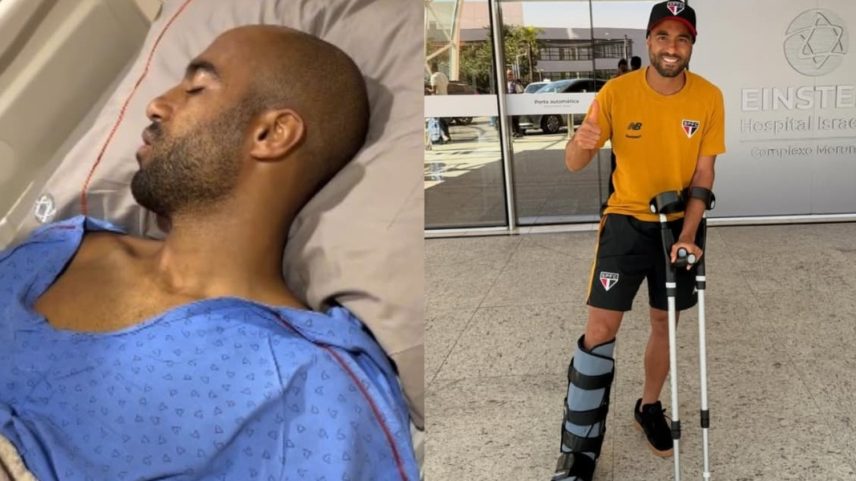 O jogador do São Paulo sofreu uma lesão gravíssima. (Foto: Reprodução/Instagram/lariisaad/Instagram/Lucas Moura).