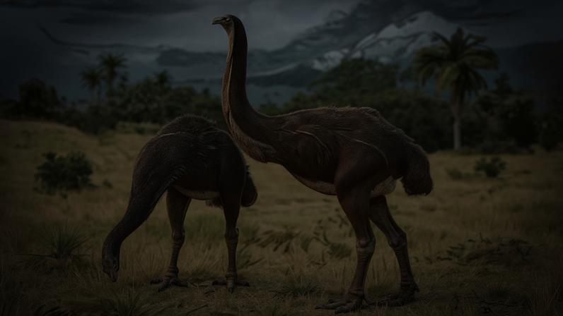 An artist’s rendering of the moa, a species that went extinct about 600 years ago.