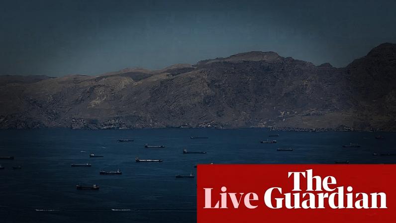 A drone view shows vessels anchored at the Strait of Hormuz, as seen from Musandam, Oman, May 25, 2026