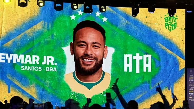 Neymar is shown on a screen to confirm his selected for Brazil's World Cup squad