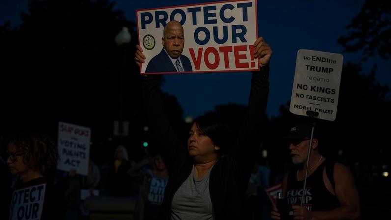 Demonstrators outside the US supreme court on 15 October 2025.