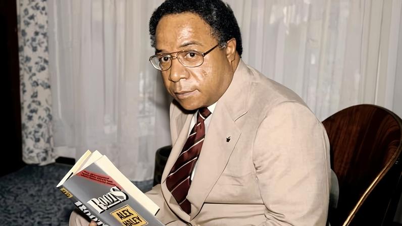 Alex Haley in London, England, on 13 April 1977.