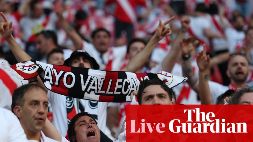 Rayo Vallecano fans make some noise at the Leipzig Arena.