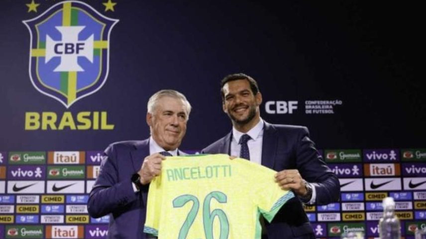 Ancelotti ao lado do presidente da CBF –