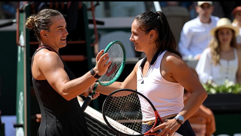 Aryna Sabalenka (left) shakes hands with Daria Kasatkina after their third-round match.