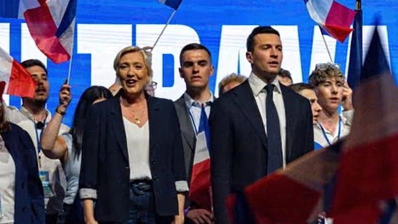 Marine Le Pen and Jordan Bardella attend National Rally's ‘Fête de la Nation’ event in Mâcon on 1 May 2026.