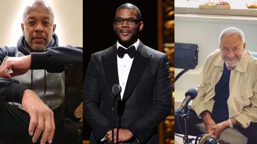 O rapper Dr Dre; o diretor, ator, produtor e roteirista Tyler Perry e o produtor executivo Dick Wolf