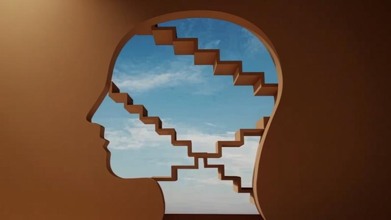 An illustration of flights of steps inside the human mind.