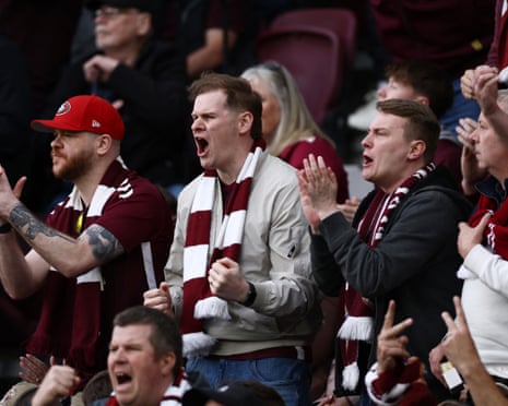 Heart of Midlothian fans in the stands as their team faced Rangers on 4 May.