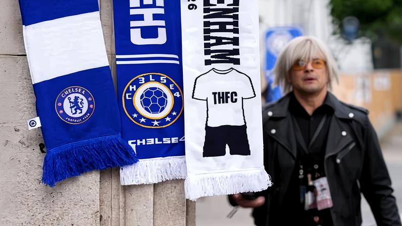 The pre-match merch scene outside Stamford Bridge before Chelsea v Tottenham.