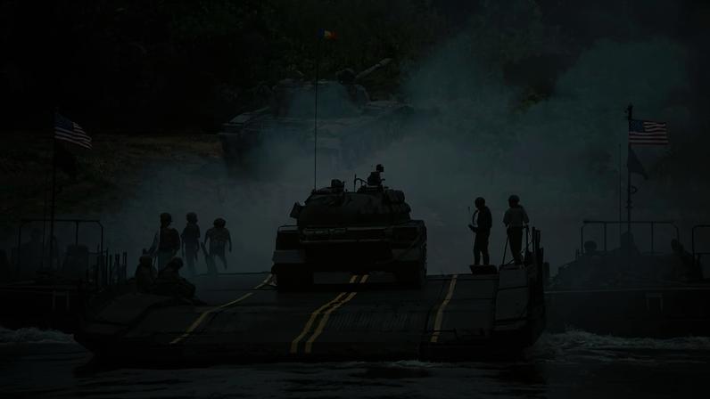 Soldados da Itália, Romênia e Estados Unidos participam de exercícios militares no rio Danúbio, na Romênia.