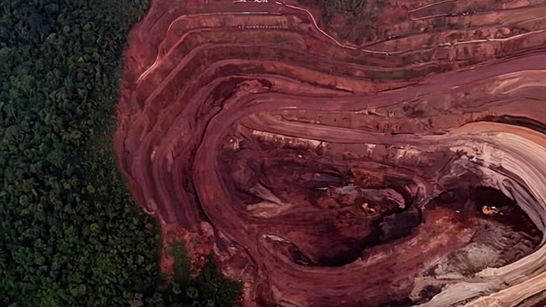 A drone view of the world's largest iron ore mine, in the middle of a vast rainforest preserve in Carajás national forest in the Amazonian state of Pará, Brazil.