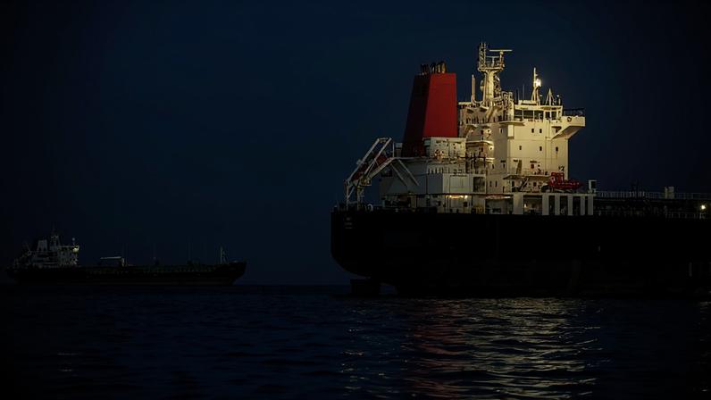 Navios ancorados próximos à Ilha Larak, do Irã, no Estreito de Ormuz