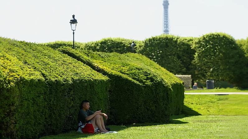 A man tries to find respite from the extreme hot weather under the shade of a bush in Paris, as experts warn mankind has ‘permanently shifted the climate’. Photograph: Alice Sacco/Reuters