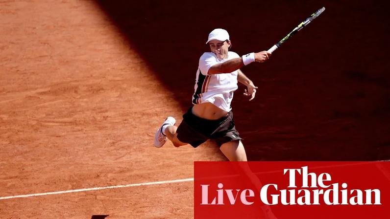 Adam Walton whips a forehand to Daniil Medvedev.