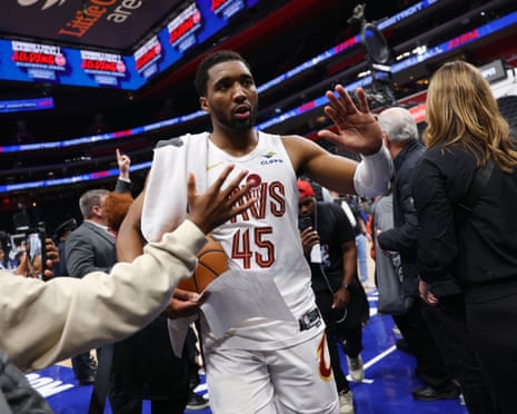 Donovan Mitchell celebrates after Cleveland’s win on Wednesday.