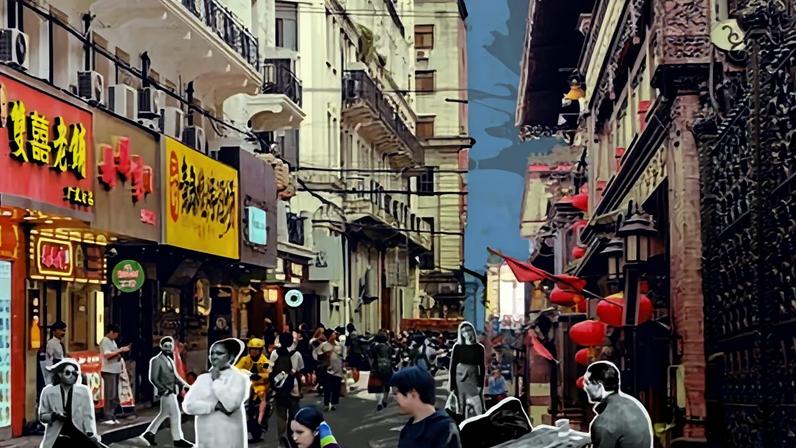 Montage of different people in a Chinese street