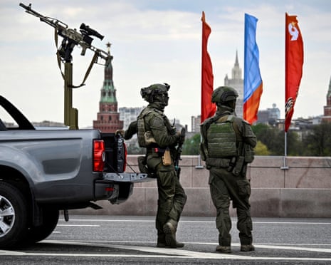Russian Federal Guard (FSO) officers patrolling central Moscow on Tuesday.