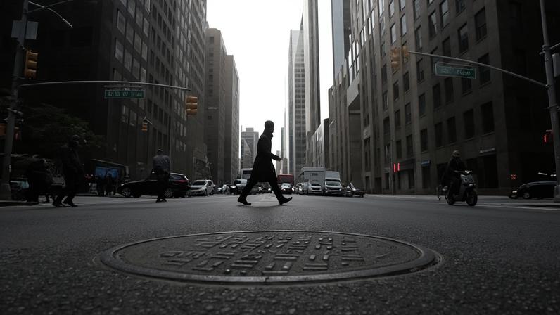 Steam rises from a sewer as a man crosses 6th Avenue on 1 February 2019 in New York City.