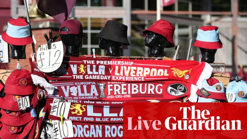 Merchandise on sale before Aston Villa v Liverpool at Villa Park.