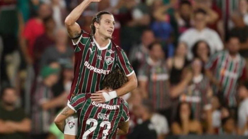 Canobbio em ação com a camisa do Fluminense, após seu gol neste sábado (16) –