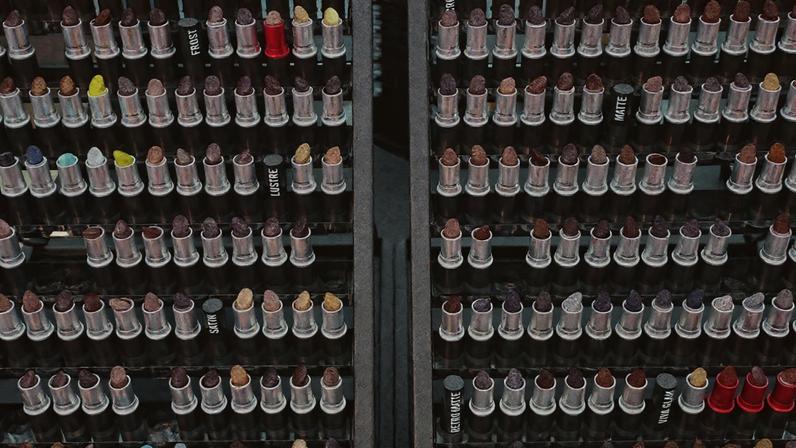 Lipsticks on display in a store