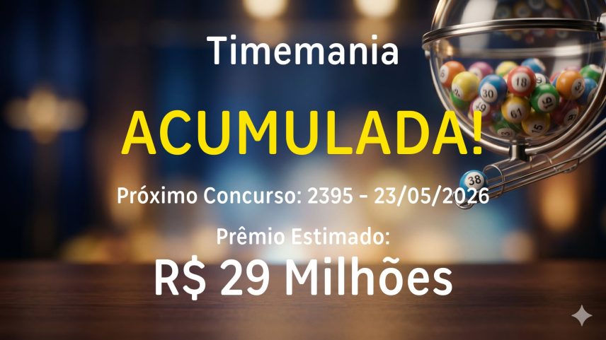 Timemania: sorteia prêmio acumulado em R$ 29 milhões neste sábado (23)