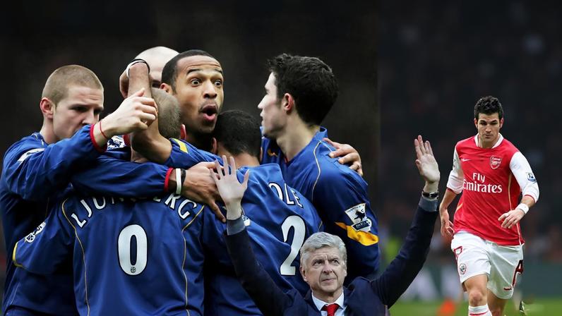 Clockwise from top left; Arsenal in 2005, Cesc Fàbregas in 2007, Arsène Wenger says goodbye in 2018, Bukayo Saka in 2022.
