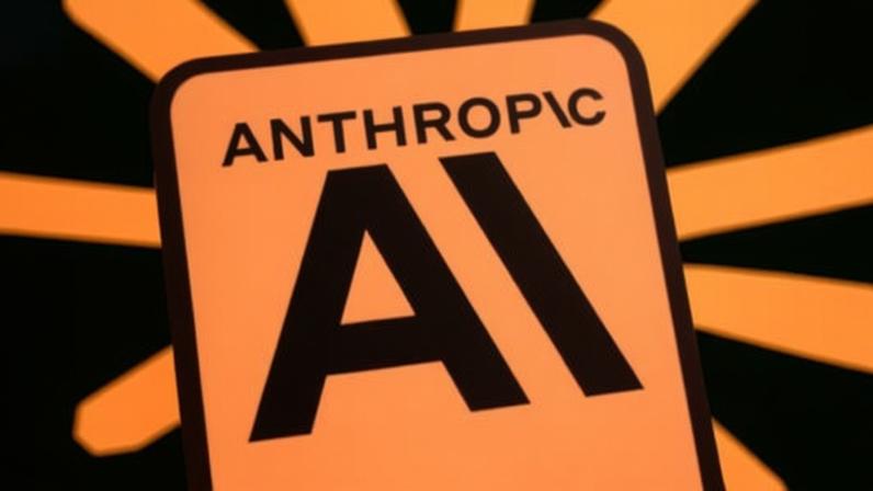 The Anthropic logo is displayed on a smartphone screen with the Claude logo in the background