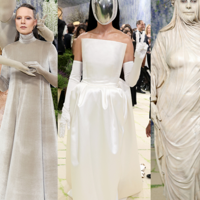 Met Gala 2026 exibe 16 looks surrealistas, de estátua viva a rosto tampado