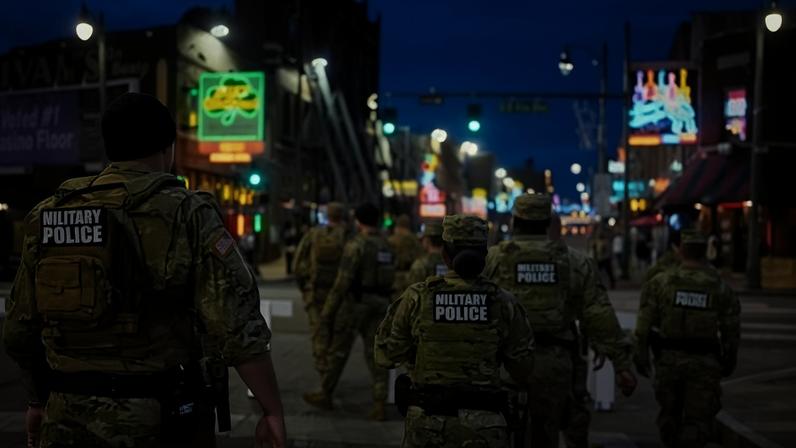 Members of the national guard patrol along Beale Street in Memphis, Tennessee, on 24 October 2025.